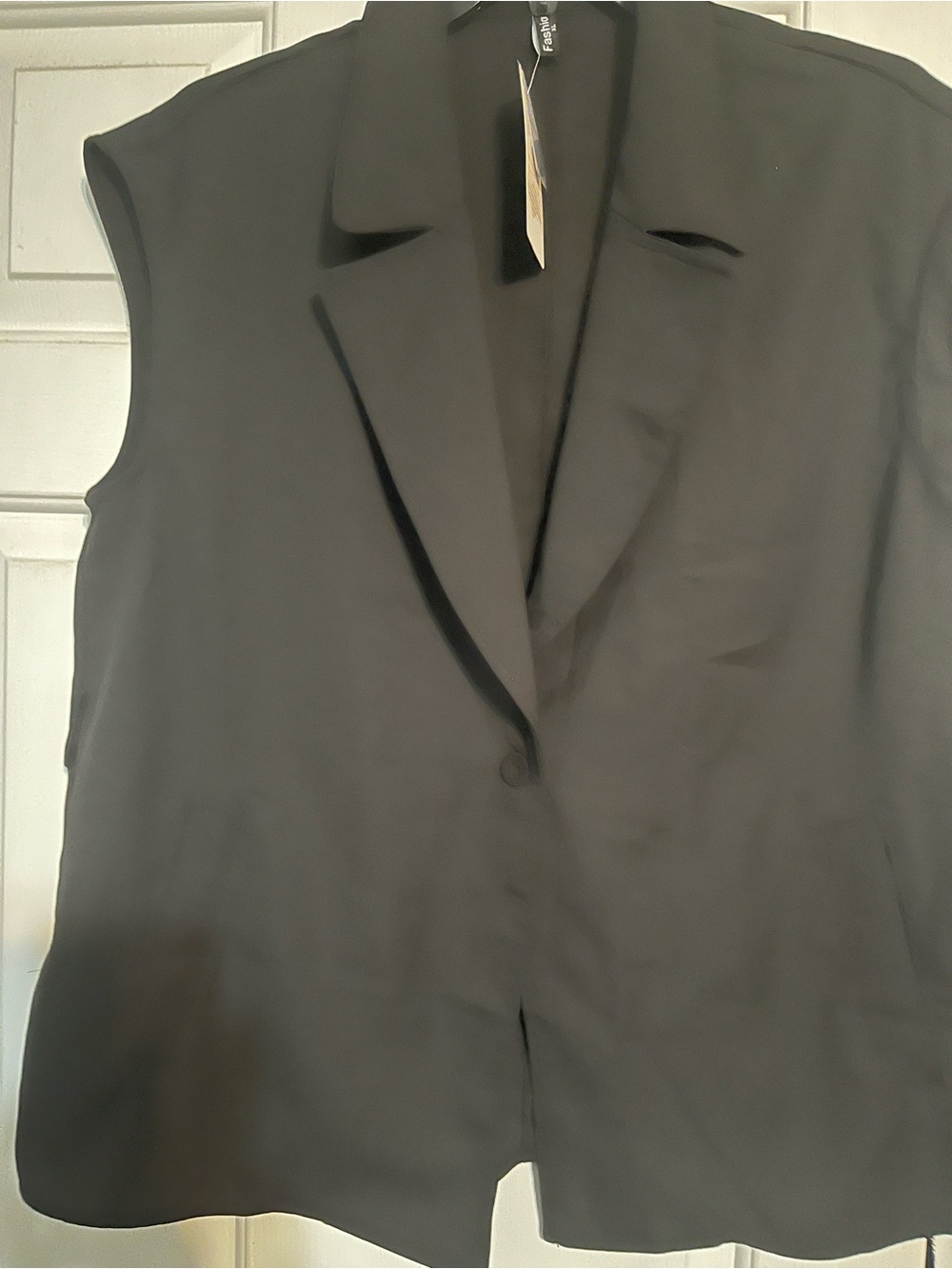 Fashion 2 piece pantsuit with Sleeveless single button Black Blazer Vest